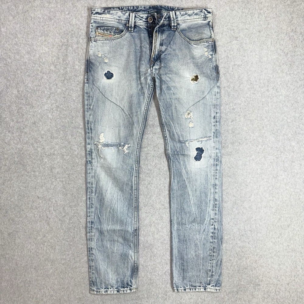 Diesel Thanaz Jeans 33x32 Light‎ Acid Wash Slim Skinny Thrashed Distressed 0813Z